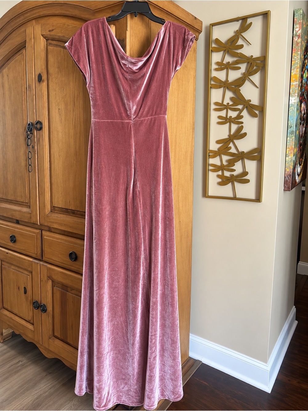 Velvet Cowl Neck Maxi Dress High Low Hem - Dusty Rose - Picture 3 of 4